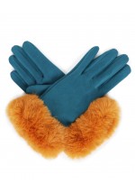 Powder New Bettina Faux Suede Gloves (Teal/ Mustard)